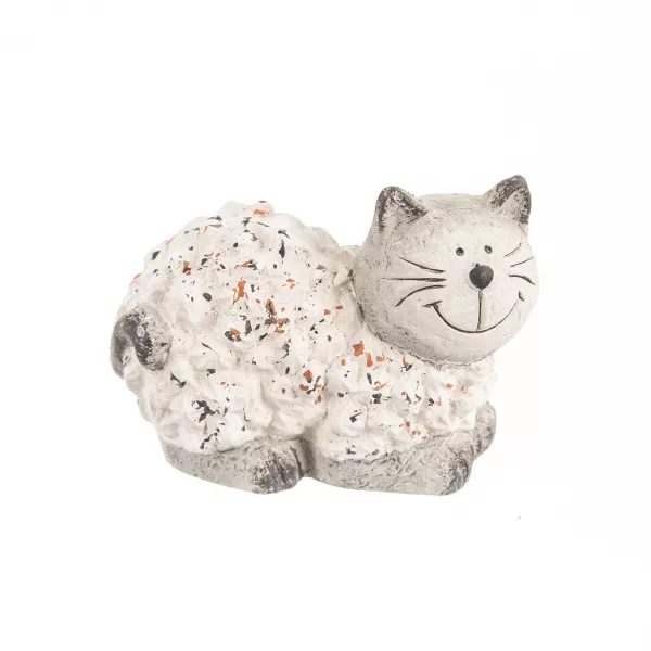 Kočka polyresin kamínky béžová 13x8x9 cm