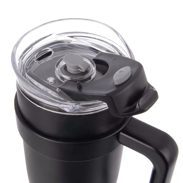 Hrnek TERMO pohár nerez/UH+brčko 1,2 l černá
