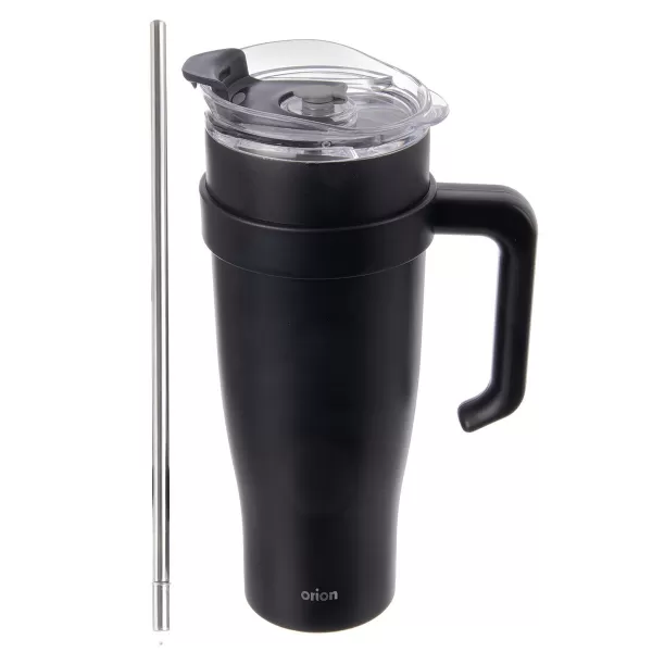Hrnek TERMO pohár nerez/UH+brčko 1,2 l černá