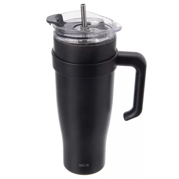 Hrnek TERMO pohár nerez/UH+brčko 1,2 l černá