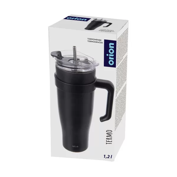 Hrnek TERMO pohár nerez/UH+brčko 1,2 l černá