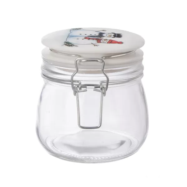 Dóza sklo/kov klip keram. víčko SNĚHULÁK 0,5 l
