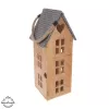 Svícen dřevo/kov MANGO domek v. 48,5 cm
