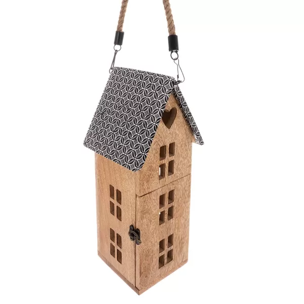 Svícen dřevo/kov MANGO domek v. 36 cm