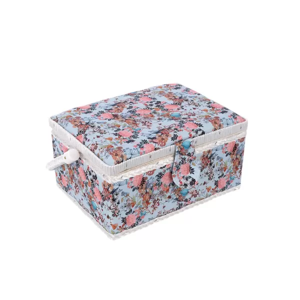Kazeta na šití dřevo/polyester 25x18,5x13,5 cm modrá