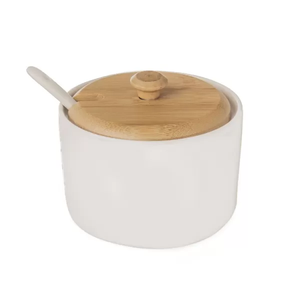 Cukřenka porc./dřevo+lžička WHITELINE pr. 9,5 cm