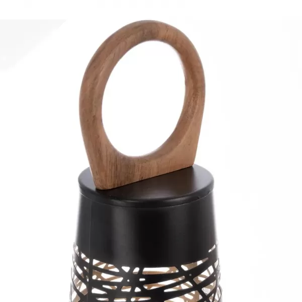 Svícen kov/dřevo CONE černý/zlatý 15x15x43 cm