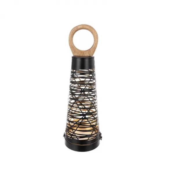Svícen kov/dřevo CONE černý/zlatý 15x15x43 cm