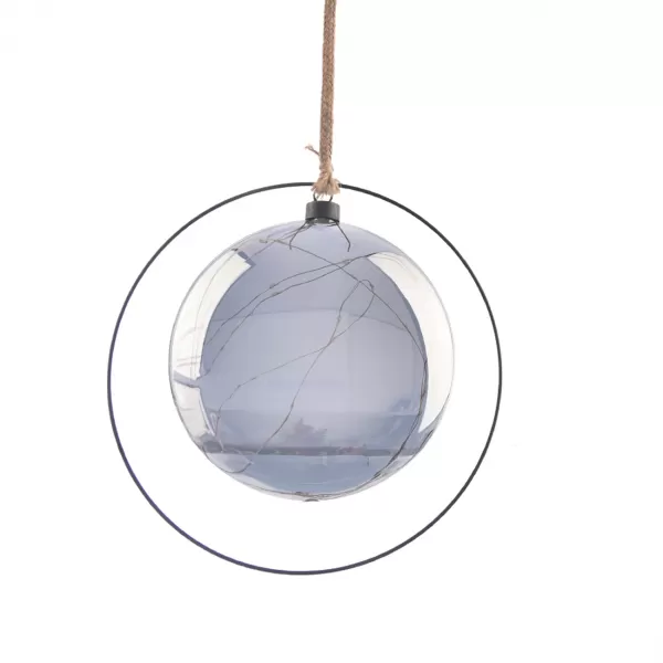 Dekorace sklo/kov LED závěsná černá pr. 18 cm